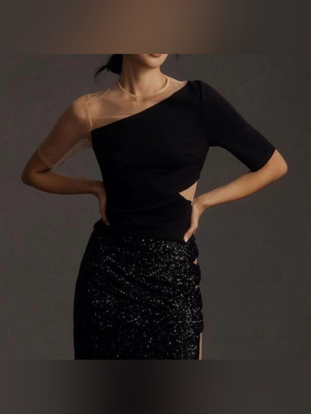 Sunday in Brooklyn by Anthropologie Black with Sheer Accents Blouse - Size XS